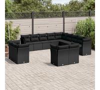 SECOLI Juego de muebles de jardín de ratán con espacio de almacenamiento, 4 - 12 personas, muchos modelos y colores, incluye cojines extra gruesos, muebles de salón para exteriores, color negro, 13