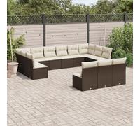 SECOLI Juego de muebles de jardín de ratán con espacio de almacenamiento, 4 - 12 personas, muchos modelos y colores, incluye cojines extra gruesos, muebles de salón para exteriores, color marrón, 13