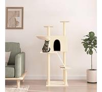 SECOLI Rascador de 143 cm con columnas rascadoras de sisal, pequeño para gatos, árbol de escalada, color crema