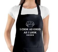Second Ave - Delantal unisex divertido graciosos con texto en inglés ''I Cook As Good As I Look'', color negro, Negro, Taille unique
