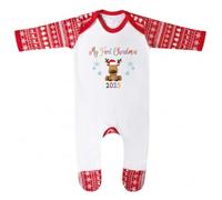 Second Ave My First Christmas Baby Grow - Mameluco de manga larga con estampado festivo para bebé, Blanco/Rojo, 0 meses