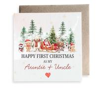Second Ave - Tarjeta cuadrada festiva de Navidad con texto en inglés "Happy First Christmas As My Auntie + Uncle"