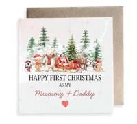 Second Ave - Tarjeta cuadrada para Navidad con texto en inglés "Happy First Christmas As My Mummy + Daddy"