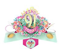Second Nature Pop Ups Tarjeta de felicitación emergente de feliz 91 cumpleaños 91 Today con texto en inglés "Love Kate's Pop Up Cards Her POP215MC91 POP215MC91