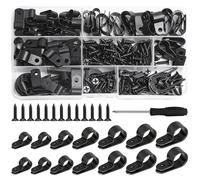 Seconero 134 Piezas Tipo R Abrazadera de Cable Nylon, 7 Tamaños, Clips de Cable de Nailon Tipo R, Tipo R Negro con 110 Piezas Tornillos y Destornillador para Gestión de Cables, Tubos y Mangas