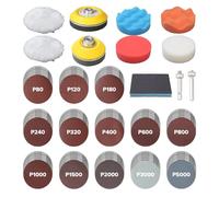 Seconero Disco de Lijado, 143 Piezas Papel de Lija 75mm Circular Disc Hook and Loop Grano 80 120 180 240 320 400 600 800 1000 1500 2000 3000 5000 con Vástago de 1/4" con Almohadillas de Pulido