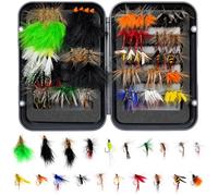 Seconero Moscas Pesca Trucha Ninfas Pesca Trucha Pesca Moscas Fly Box, 80 Piezas de Accesorios Fly Fishing 20-patrón, Incluyendo Moscas secas, Mosca húmedas, ninfas, Corrientes, para Trout salmón