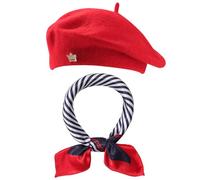 SECRET AROMA Conjunto de 3 Boinas francesas, Gorro, Bufanda, Corona y alfiler de Lana, Accesorios de Disfraz para Mujer, Artista, pintora, Fiesta temática Francesa