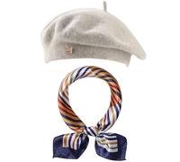 SECRET AROMA Conjunto de 3 Boinas francesas, Gorro, Bufanda, Corona y alfiler de Lana, Accesorios de Disfraz para Mujer, Artista, pintora, Fiesta temática Francesa