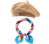 SECRET AROMA Conjunto de 3 Boinas francesas, Gorro, Bufanda, Corona y alfiler de Lana, Accesorios de Disfraz para Mujer, Artista, pintora, Fiesta temática Francesa