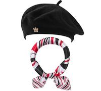 SECRET AROMA Conjunto de 3 Boinas francesas, Gorro, Bufanda, Corona y alfiler de Lana, Accesorios de Disfraz para Mujer, Artista, pintora, Fiesta temática Francesa