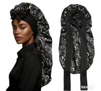 SECRET AROMA Gorro Largo de satén para Mujer, Reversible, de Doble Capa, de Seda Satinada para Dormir con Banda para Atar