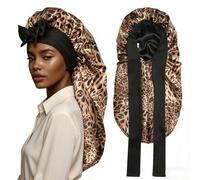 SECRET AROMA Gorro Largo de satén para Mujer, Reversible, de Doble Capa, de Seda Satinada para Dormir con Banda para Atar