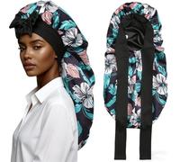 SECRET AROMA Gorro Largo de satén para Mujer, Reversible, de Doble Capa, de Seda Satinada para Dormir con Banda para Atar