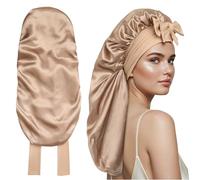 SECRET AROMA Gorro Largo de satén para Mujer, Reversible, de Doble Capa, de Seda Satinada para Dormir con Banda para Atar