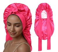 SECRET AROMA Gorro largo para dormir para mujer, de seda de doble capa con banda elástica para atar. Gorro largo para trenzas y cuidado del cabello rizado
