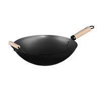 Wok de hierro fundido 35 cm - mango de madera de acero wok, madera, acero al carbono, dimensiones d. 35 x h. 9.8 cm - 5five
