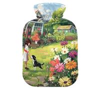 Secret Garden - Botella de agua caliente con funda de terciopelo suave, bolsa de agua caliente para compresas frías y calientes, tamaño mediano