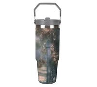 Secret Garden - Vaso de 880 ml con popote, taza de viaje de acero inoxidable aislada con diseño de asa, taza de café al vacío de doble pared, tapa a prueba de fugas, mantiene las bebidas calientes y