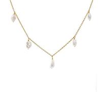 Secret & You Collar de Mujer con Cinco Perlas Cultivadas Keshi de 7-8 y 9-10 mm de Agua Dulce - Cadena y Colgante de Plata de Ley de 925 Bañada en Oro de 18k 38 a 45 cm de Largo.