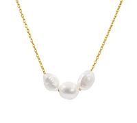 Secret & You Collar de Mujer con Tres Perlas Cultivadas Barrocas de 8-9 y 9-10 mm de Agua Dulce - Cadena y Colgante de Plata de Ley de 925 Bañada en Oro de 18k 38 a 45 cm de Largo.