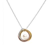 Secret & You Collar de Perla Cultivada de Agua Dulce Cadena y un Colgante de Plata de Ley de 925 - Tres Anillos bañados en Oro Perla redonda de 5 a 5,5 mm - 40 o 45 cm de largo.