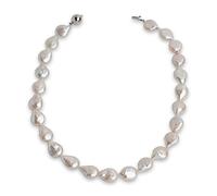 Secret & You Collar de Perlas de Mujer Cultivadas de Agua Dulce Moneda Barrocas de 45 cm de largo Perlas Moneda Barroca Grandes de 12-13 mm con nudo entre cada perla.