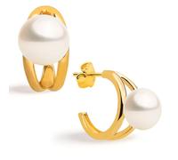 SECRET & YOU Pendientes Mujer Perlas Cultivadas Agua Dulce Redondas 6-7 mm | Plata de Ley 925 Baño Oro 18k | Diseño Doble Aro Abierto | Calidad AAA