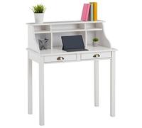 Secretario Marlene, bonito secretario de escritorio con 2 cajones, práctico escritorio con 6 compartimentos, mesa consola atemporal de pino macizo en color blanco