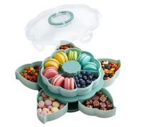 Sectioned Serving Tray, 2-Layer Petal Shape Rotatable Food Platter, 10 Compartments Snack Tray with Lid, Organizer for Kitchen Picnic Party Buffet Brunch Dinner Lunch Bar Home Outdoor Camping Beach