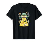 Secuestro de Gato Divertido Extraterrestre OVNI Camiseta gráfica económica, Hombre, Negro, L