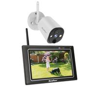 SecuFirst 2K Conjunto de cámara de vigilancia para Exteriores con Monitor Interior,cámara vigilancia Bebes Pantalla táctil de 7",Cámara Exterior Funciona sin Wi-Fi, Memoria de 64 GB.