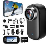 SecuraLen Mini Camara Deportiva 4K UHD WiFi con Pantalla 64GB, 150° Gran Angular & IP65 Impermeable Action CAM WiFi, Anti-Vibración Portátil Camara Moto Ideal para Deportes Actividades al Aire Libre