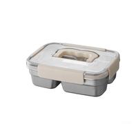 Secure Fit - Fiambrera de acero inoxidable de 1800 ml con tapa sellada de silicona y asa para movimiento de derrames entre el hogar y el lugar de trabajo (beige)