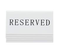 Securit Juego de 5 letreros de aviso de mesa "Reserved", plástico blanco estilo tienda de campaña, texto inglés de reserva para cafeterías, bares y restaurante (4 x 10 x 5 cm)