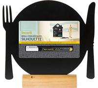 SECURIT - Pizarra de Mesa Teller mit Besteck + Rotulador Blanco - Pizarra Portamenús Doble Cara - Base de Madera Lacada - Café, Bar, Restaurante - 34,5 x 21 x 6 cm - Color Natural/Negro