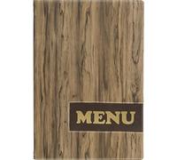 SECURIT - Portamenú Design Line - 1 inserto de doble cara = 4 páginas A4 - Cubierta Imitación cuero - Para Cafetería, Bar, Restaurante - Madera