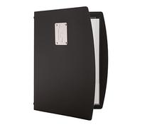 SECURIT - Portamenús Rio Line - 1 Inserto Fijo Doble Cara = 4 Páginas A4 - Posibilidad de Añadir Insertos Adicionales - Placa de Acero con Etiqueta de Vino - Café, Bar, Restaurante - Color Negro