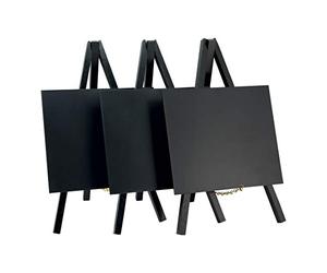 SECURIT - Set 3 Pizarras de Mesa + Caballetes + Rotulador de Tiza - Pizarras Portamenús - Base de Madera Lacada - Cafetería, Bar, Restaurante, Tienda - 24,4 x 15 x 13,5 cm - Color Negro
