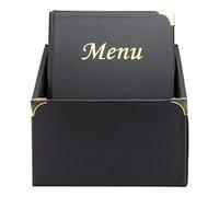 SECURIT - Set de 10 Portamenús Basic Line con Caja de Exhibición - 1 Inserto Fijo Doble Cara = 8 Páginas A4 - Posibilidad de Añadir Insertos - Café, Bar, Restaurante - Imitación Cuero PU - Color Negro