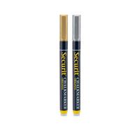 SECURIT - Set de 2 Rotuladores de Tiza Líquida - Punta Fina 1-2 mm | Pizarra, Vidrio, Metal, Espejo - 2 Colores (Oro, Plata)