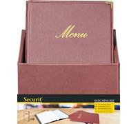 SECURIT - Set de 20 Portamenús Classic Line con Caja de Exhibición - 1 Inserto Fijo Doble Cara = 4 Páginas A4 - Posibilidad de Añadir Insertos - Café, Bar, Restaurante - Imitación Cuero PU - Marrón