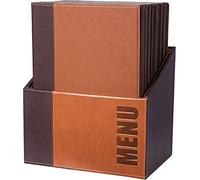 SECURIT - Set de 20 Portamenús Trendy Line con Caja de Exhibición - 1 Inserto Fijo Doble Cara = 4 Páginas A4 - Posibilidad de Añadir Insertos - Café, Bar, Restaurante - Imitación Cuero PU - Marrón
