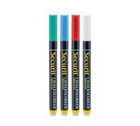 SECURIT - Set de 4 Rotuladores de Tiza Líquida - Para Superficies No Porosas (Pizarra, Vidrio, Metal, Espejo, etc.) - Punta Fina 1-2 mm - 4 Colores (Blanco, Verde, Rojo, Azul)