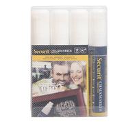 SECURIT - Set de 4 Rotuladores de Tiza Líquida - Para Superficies No Porosas (Pizarra, Vidrio, Metal, Espejo, etc.) - Punta Ancha 7-15 mm - Blanco