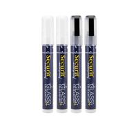 SECURIT - Set de 4 Rotuladores de Tiza Líquida - Punta Fina 2-6 mm | Pizarra, Vidrio, Metal, Espejo - Impermeable - Negro/Blanco