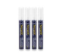 SECURIT - Set de 4 Rotuladores de Tiza Líquida Impermeables - Para Superficies No Porosas (Pizarra, Vidrio, Metal, Espejo, etc.) - Punta Mediana 2-6 mm - Blanco