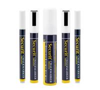 SECURIT - Set de 5 Rotuladores de Tiza Líquida - Para Superficies No Porosas (Pizarra, Vidrio, Metal, Espejo, etc.) - Surtidos de Diferentes Grosores de Punta - Blanco