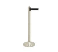 SECURIT - Set Poste con Base Retráctil - Cinta 205 cm - Negro | Cinta de Nylon - Altura 96 cm - Acero Inoxidable - Ideal para Bares y Restaurantes