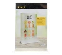 SECURIT - Soporte para carteles de Mesa Autoportante - Tamaño A4 - Bar, Restaurante, Cafetería, Tienda - Acrílico Transparente e Acero Inoxidable